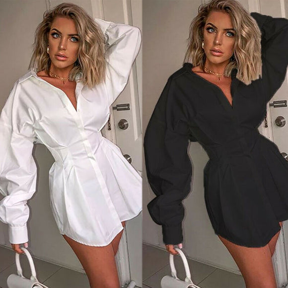 Long Sleeve Deep V T-shirt Dress