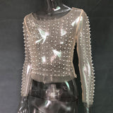 Mesh Patchwork Diamonds Pearl  Top