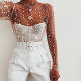 Mesh Patchwork Diamonds Pearl  Top