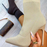 Ankle Boots Pointed Toe High Heels Slip-On Sexy Sock Heel