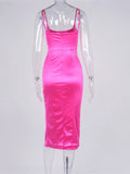 Satin Spaghetti Strap Cut out Split Dress