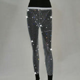 Diamond Crystal Rhinestones Fishnet Long Bottoms Mesh Pants