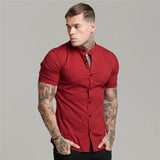 Men Short Sleeve Button-up Shirt