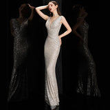 Elegant V Neck Sequin Evening Dress