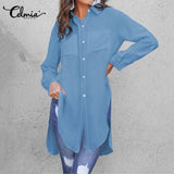 Lapel Asymmetrical Split Long Tunic Top