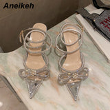 Butterfly-Knot Cross-Tied Crystal Pointed Toe Heels