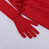 Cryptographic Elegant Gloves Sleeve Velvet Ruched Dresses