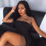 Crystal Diamond Lingerie Mesh Mini Dress