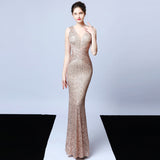 Elegant V Neck Sequin Evening Dress