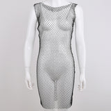 Crystal Diamond Lingerie Mesh Mini Dress