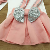 Toddler Kids Girls Lace Tops Sequin Strap Skirt Headband 3pc set- kids