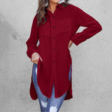 Lapel Asymmetrical Split Long Tunic Top