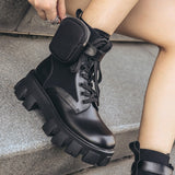 Thick-soled Motorcycle Chunky Ankle Boots with Pocket