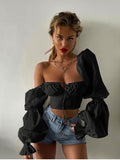 Off Shoulder Puff Sleeve Crop Top