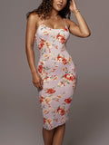 Floral Spaghetti Straps Backless Bodycon Dress