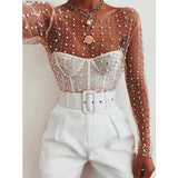 Mesh Patchwork Diamonds Pearl  Top