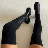 Breathable Knitting Sock Ladies Thigh High Stretch Round Toe Boots