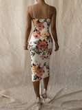 Floral Spaghetti Straps Backless Bodycon Dress