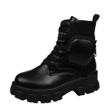 Thick-soled Motorcycle Chunky Ankle Boots with Pocket