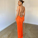 Halter Backless Draped Maxi Dress