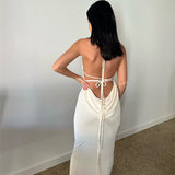 Halter Backless Draped Maxi Dress