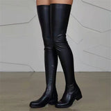 Flat Thigh High PU Leather Boots