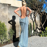 Halter Backless Draped Maxi Dress