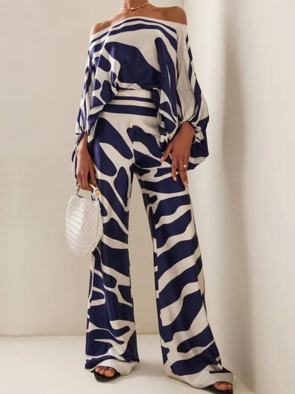 Lantern Sleeve Off Shoulder Top Wide Leg Pants Suit