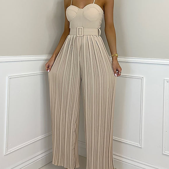 Long Pleated Wide Leg Jumpsuit