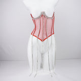 Halter Top Sequined Rhinestone Vest Suspenders Transparent Lace Corset