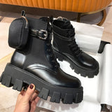 Thick-soled Motorcycle Chunky Ankle Boots with Pocket