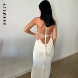 Halter Backless Draped Maxi Dress