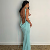 Halter Backless Draped Maxi Dress