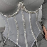 Halter Top Sequined Rhinestone Vest Suspenders Transparent Lace Corset