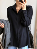 Solid Black Chiffon Blouse Long Sleeve Chic Top