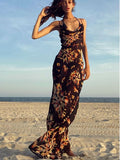 Cowl Neck Spaghetti Strap Backless Print Beach Dress