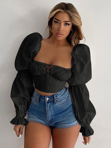 Off Shoulder Puff Sleeve Crop Top