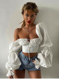 Off Shoulder Puff Sleeve Crop Top