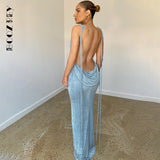 Halter Backless Draped Maxi Dress