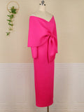 Long Party Dress Bare Shoulder Big Bow Gown