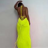 Halter Backless Draped Maxi Dress