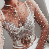 Mesh Patchwork Diamonds Pearl  Top