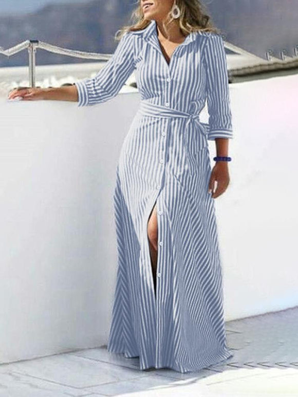 Long Sleeve Button-up Maxi Long Dress