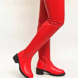 Flat Thigh High PU Leather Boots