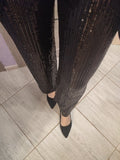 Full Sequined Wide Leg Elastic Waist Pants