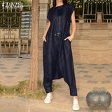 Ladies Drop Crotch Cargo Jumpsuits