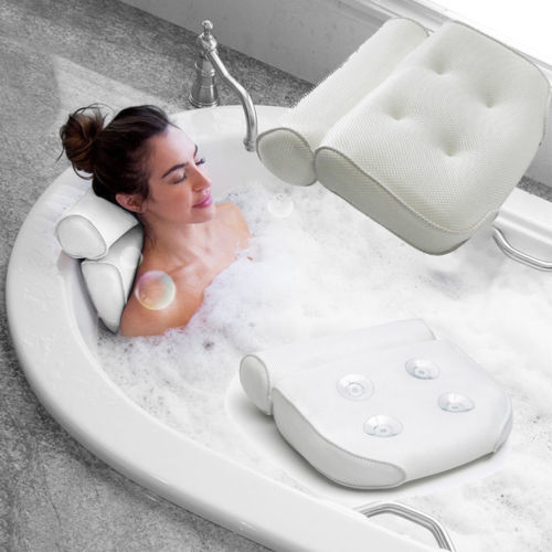 High Quality Bath Tub Spa Pillow Cushion Neck Back Support Foam Comfort Bathtub 6 Suction Cup