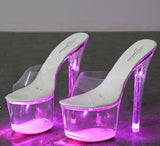 Clear LED Platform Buckle Strap Super High Heels