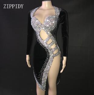 Sparkly Rhinestones Black Sexy Latin Dress