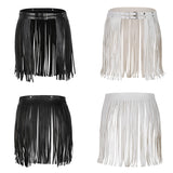 Adjustable Faux Leather Waistband Fringe Tassel Belt Skirt